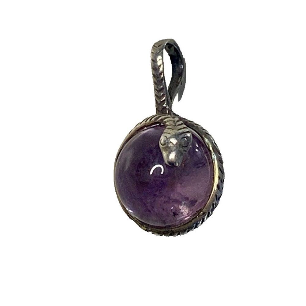 Vintage Silver & Amethysts Orb Snake Pendant Charm Estate Art Deco Style Jewelry